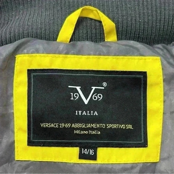 VERSACE 1969 SPORTIVO Big Boys Colorblock Down Jacket in Yellow & Black Sz 14/16 - Picture 8 of 11